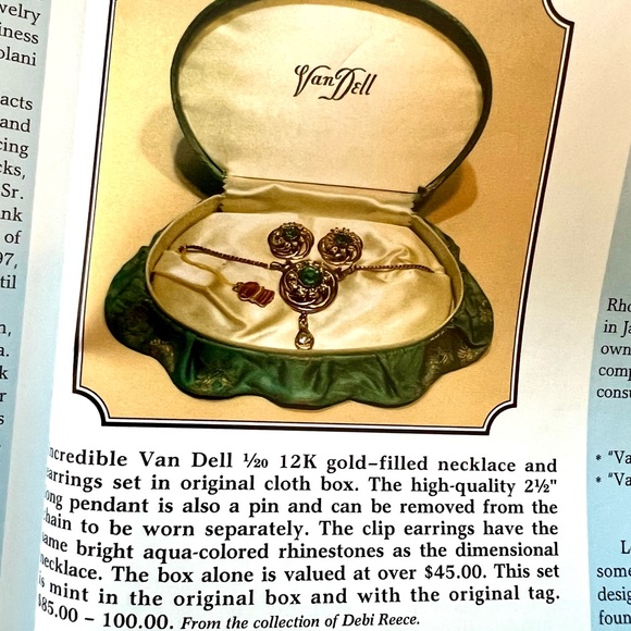 Vintage Van Dell 1/20 12K GF Necklace-Brooch & Earrings Green Rhinestones - Picture 9 of 11